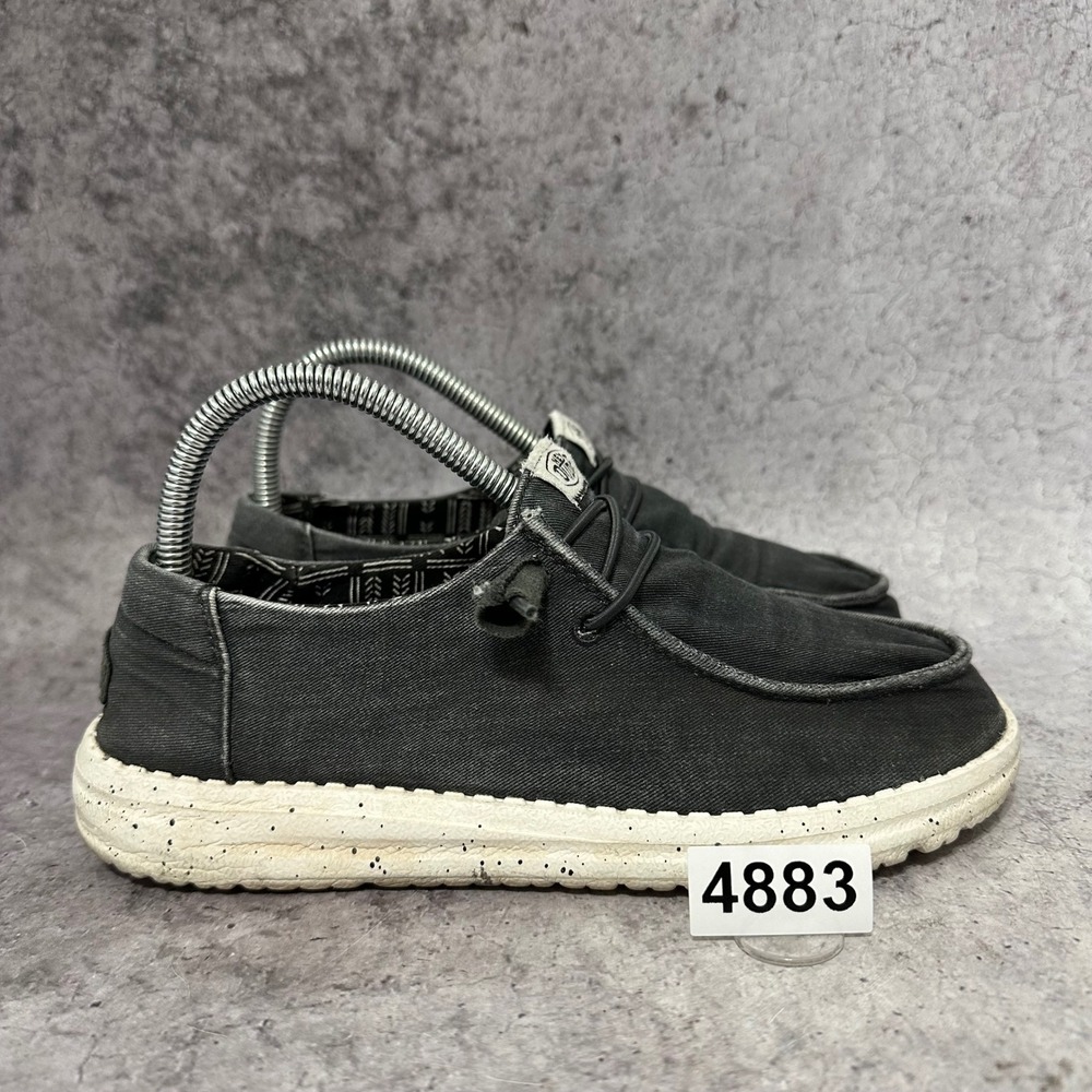 Hey Dude Wendy Stretch Canvas Shoes Womens 7 Faded Black Loafers Moccasins